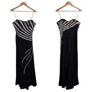 VTG Cassandra Stone Elegant Black Silver Beaded Evening Dress Side Slit Sz 12